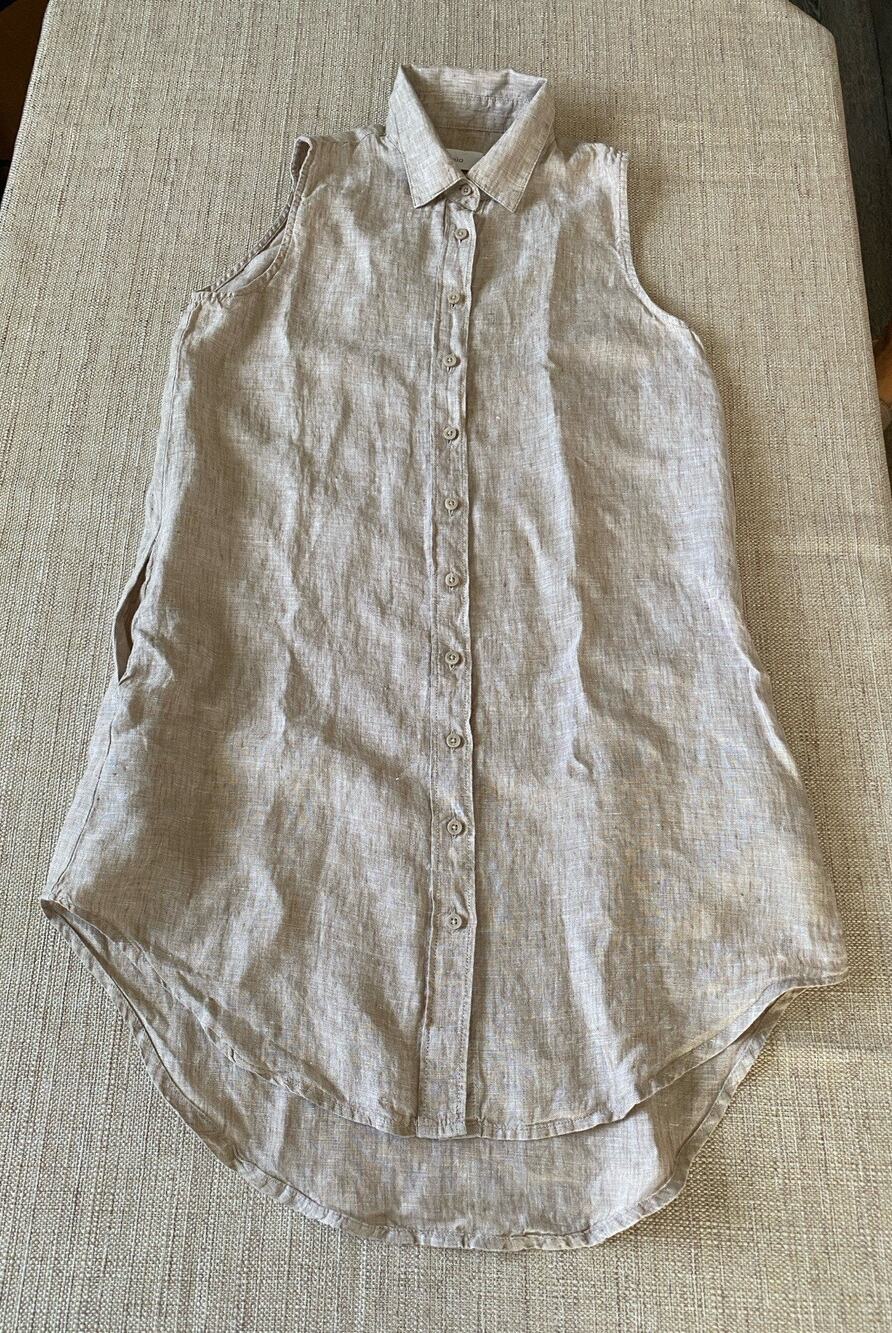 Onia Women’s Collared Button-Up 100% Linen Sleeveless Shirt Dress Beige Size S p